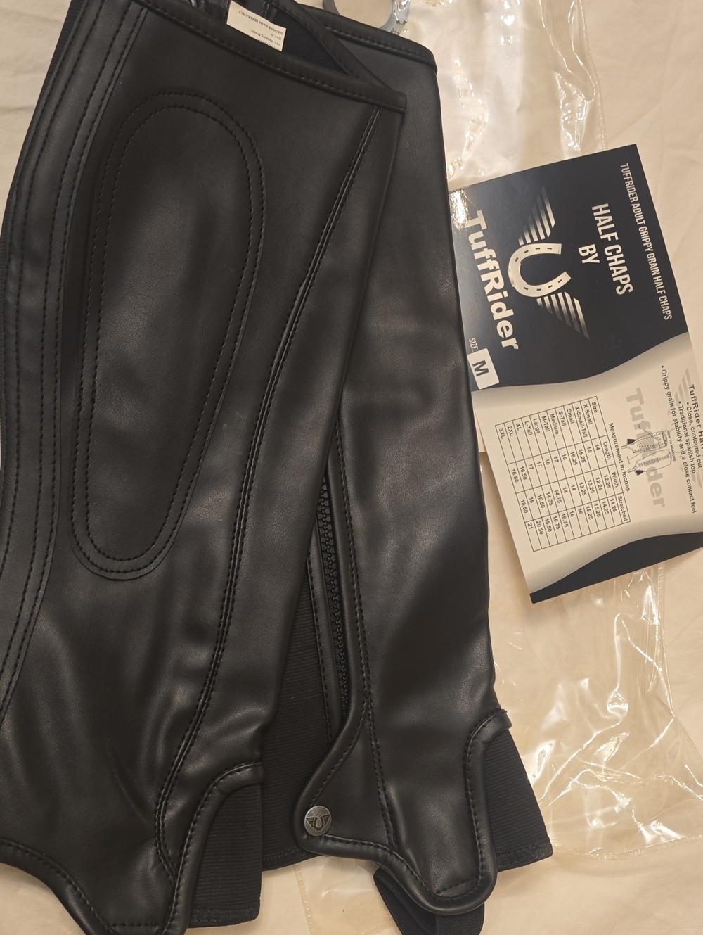 TuffRider Women's Black Riding Half Chaps - Smooth Synthetic Leather sz. M